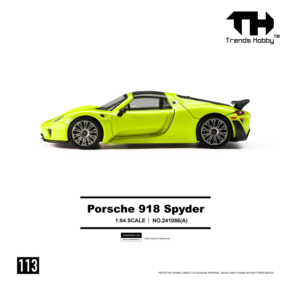 (PRE-ORDER) Trends Hobby 1:64 Porsche 918 Spyder Acid Yellow 241086(A)