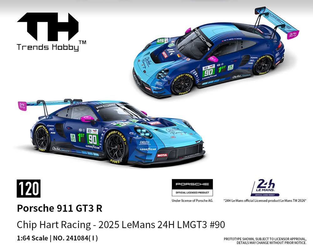 (PRE-ORDER) Trends Hobby 1:64 Porsche 911 GT3 R - LeMans 24H 2025 #90 241084(I)