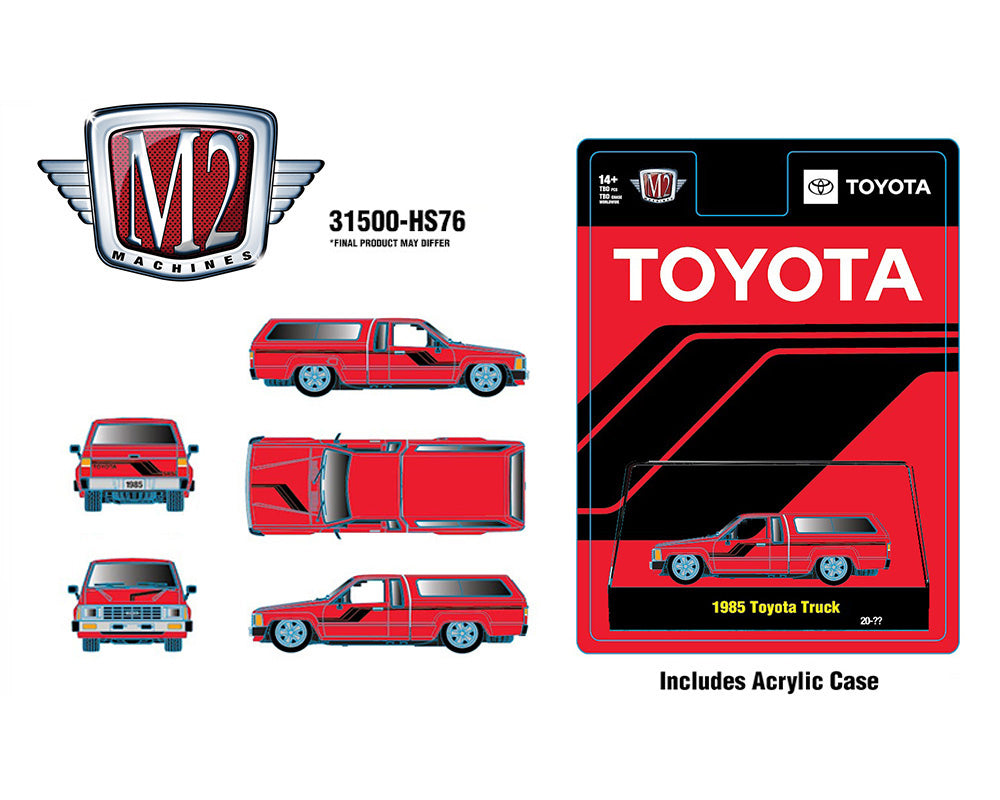 (PRE-ORDER) M2 Machines 1:64 1985 Toyota Truck with Camper Shell – Red- Hobby Exclusive
