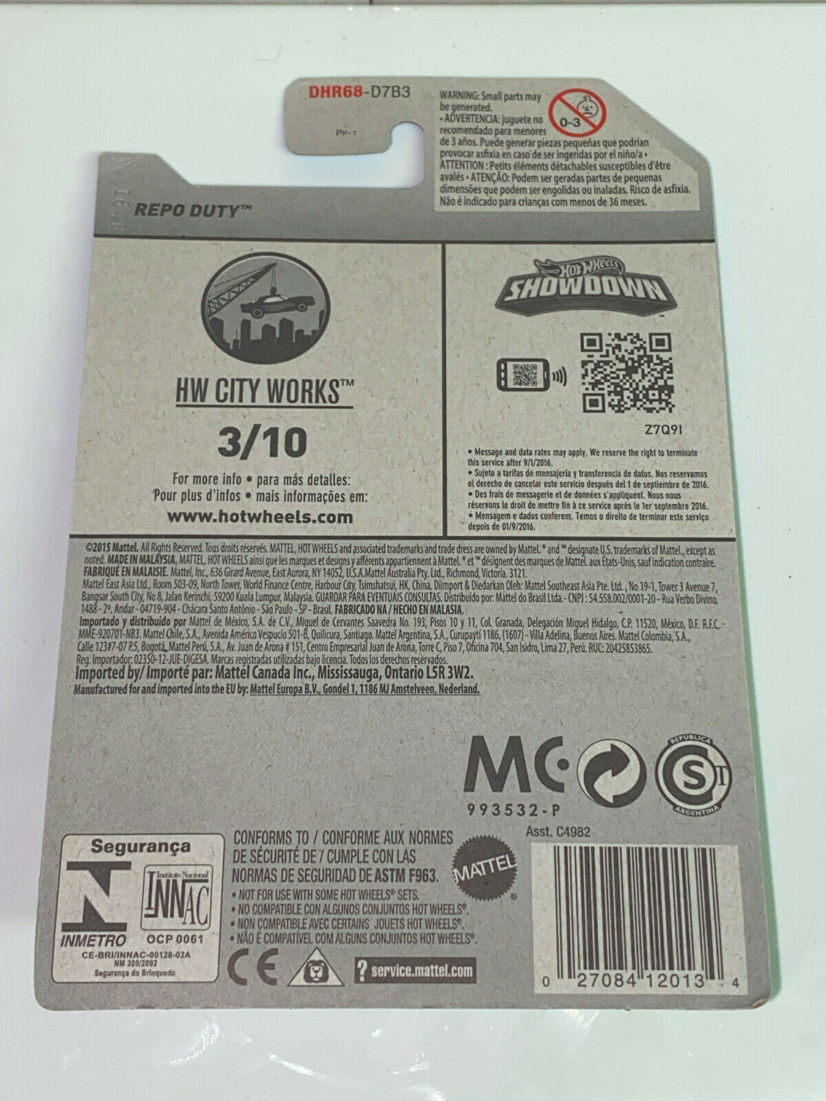 2016 Hot Wheels Treasure Hunt Repo Duty HW CITY WORKS 3/10 INTERNATIONAL CARD