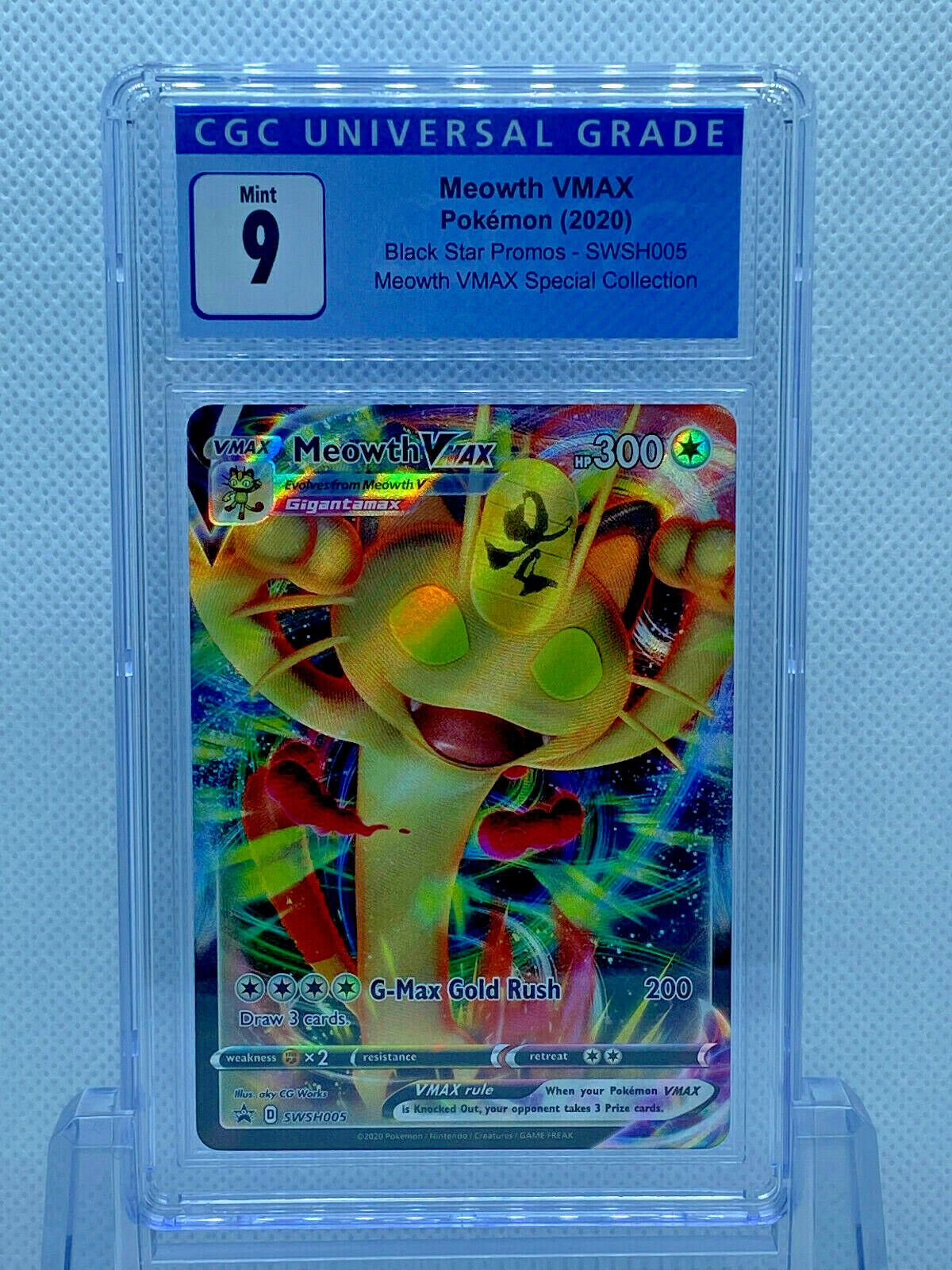 meowth v pokemon card Pokémon Black Star Promos (2019) Meowth VMAX SWSH005 CGC 9 – Cars N Cards