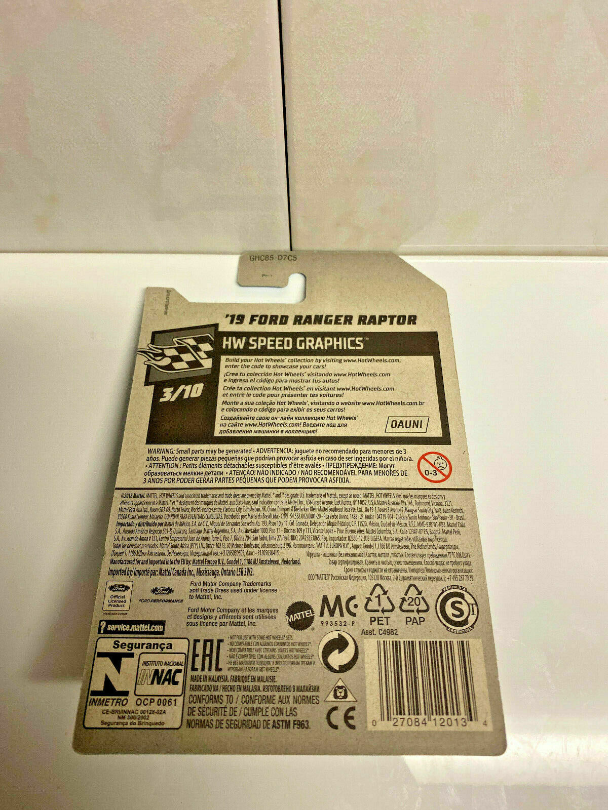 2020 Hot Wheels HW Speed Graphics '19 Ford Ranger Raptor White (Soft Corners)