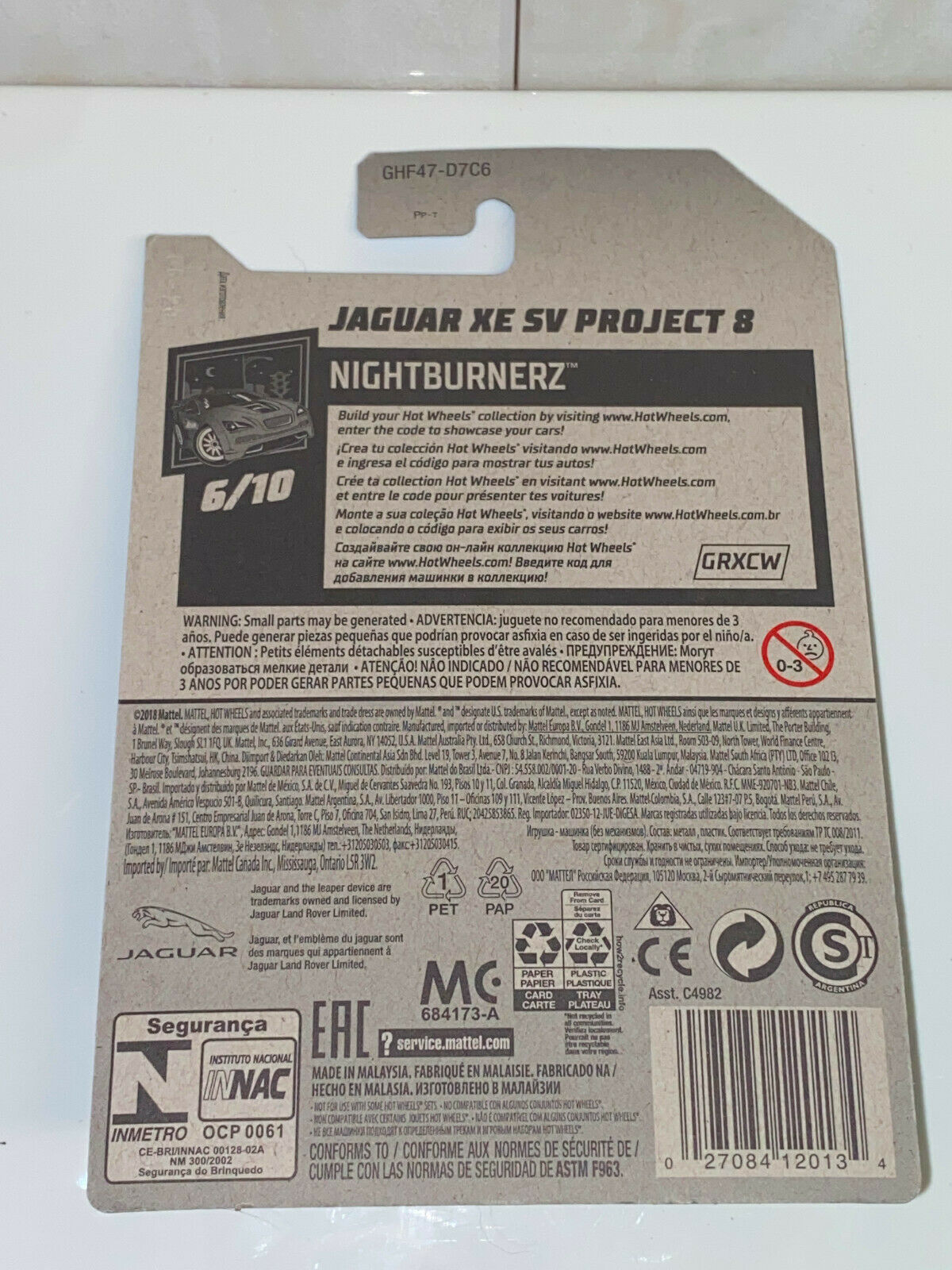 2020 Hot Wheels Nightburnerz #6/10 Jaguar XE SV Project 8 Silver NIP