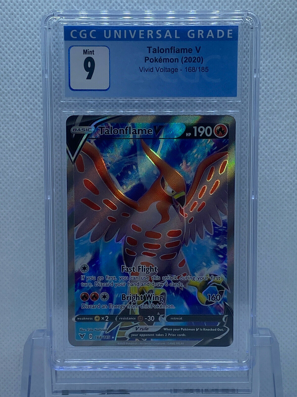 Pokémon (2020) Vivid Voltage Talonflame V Full Art 168/185 CGC 9 MINT