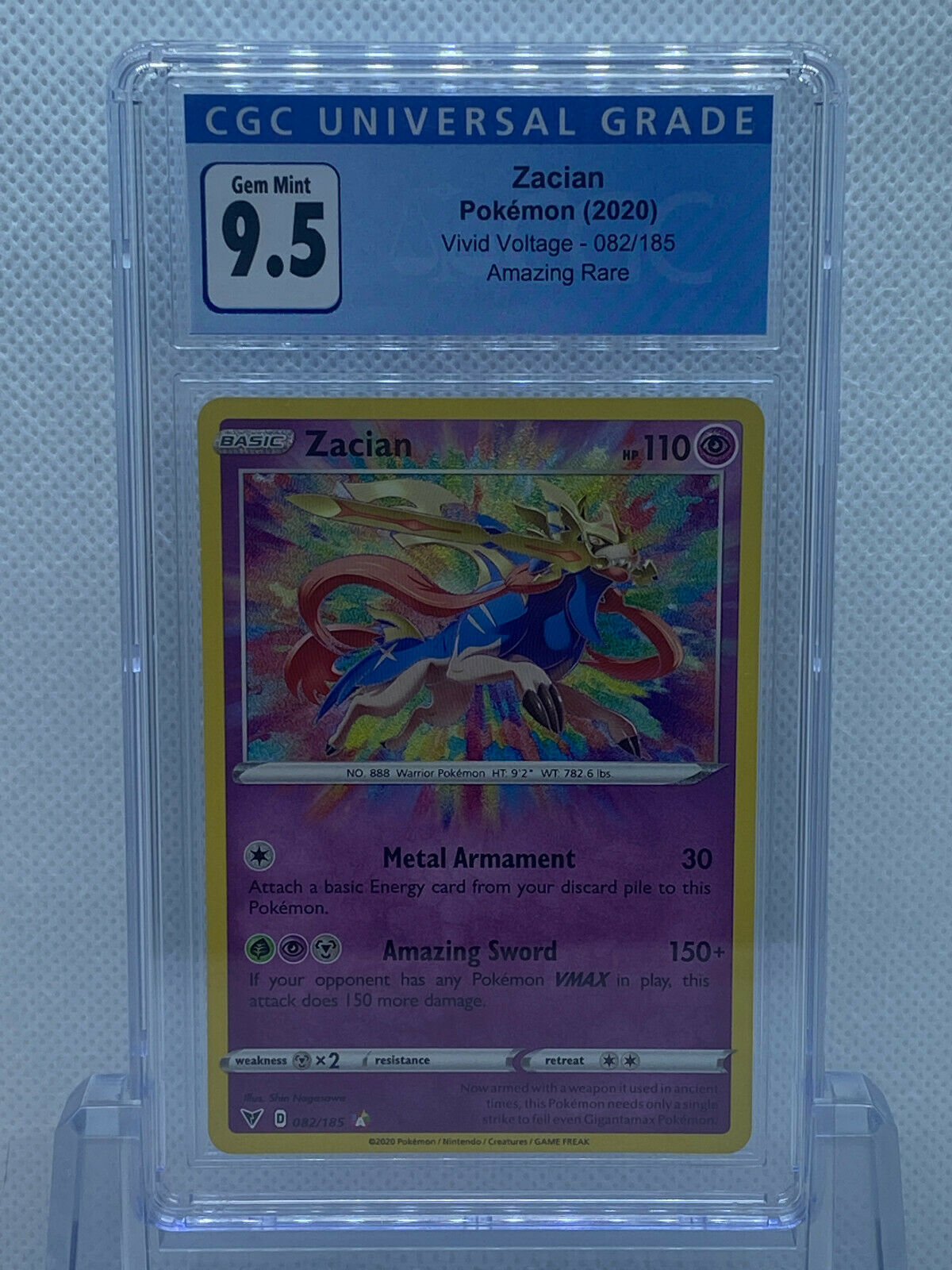Pokémon (2020) Vivid Voltage Zacian Secret Rare 082/185 CGC 9.5 GEM MINT