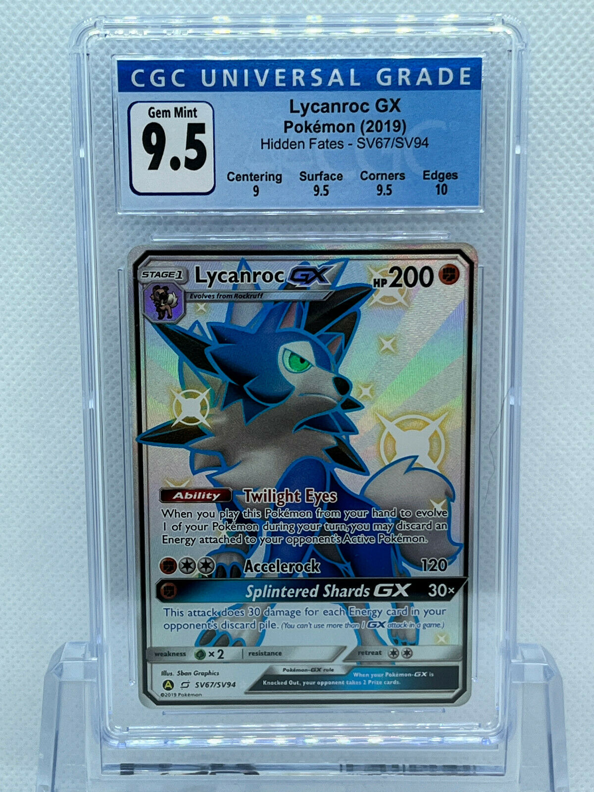 Pokémon Hidden Fates Shiny Vault SV67/SV94 Lycanroc GX CGC 9.5 Gem Mint Subgrade