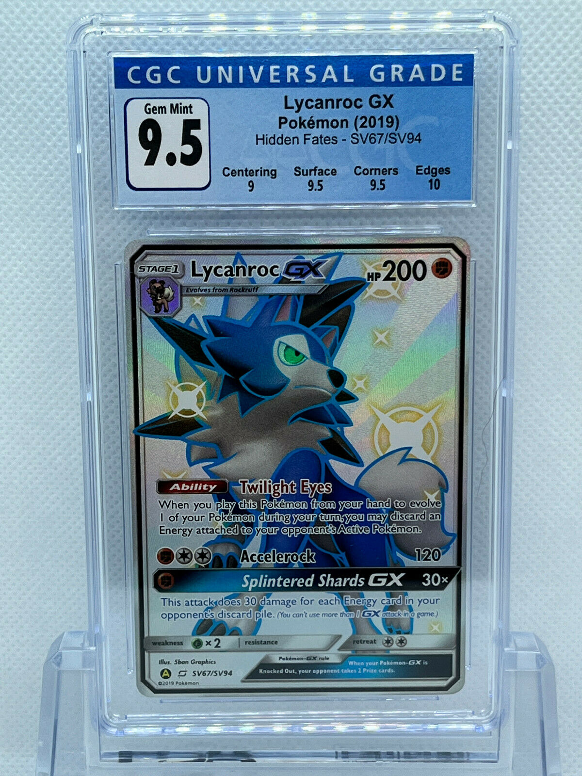 Pokémon Hidden Fates Shiny Vault SV67/SV94 Lycanroc GX CGC 9.5 Gem Mint Subgrade