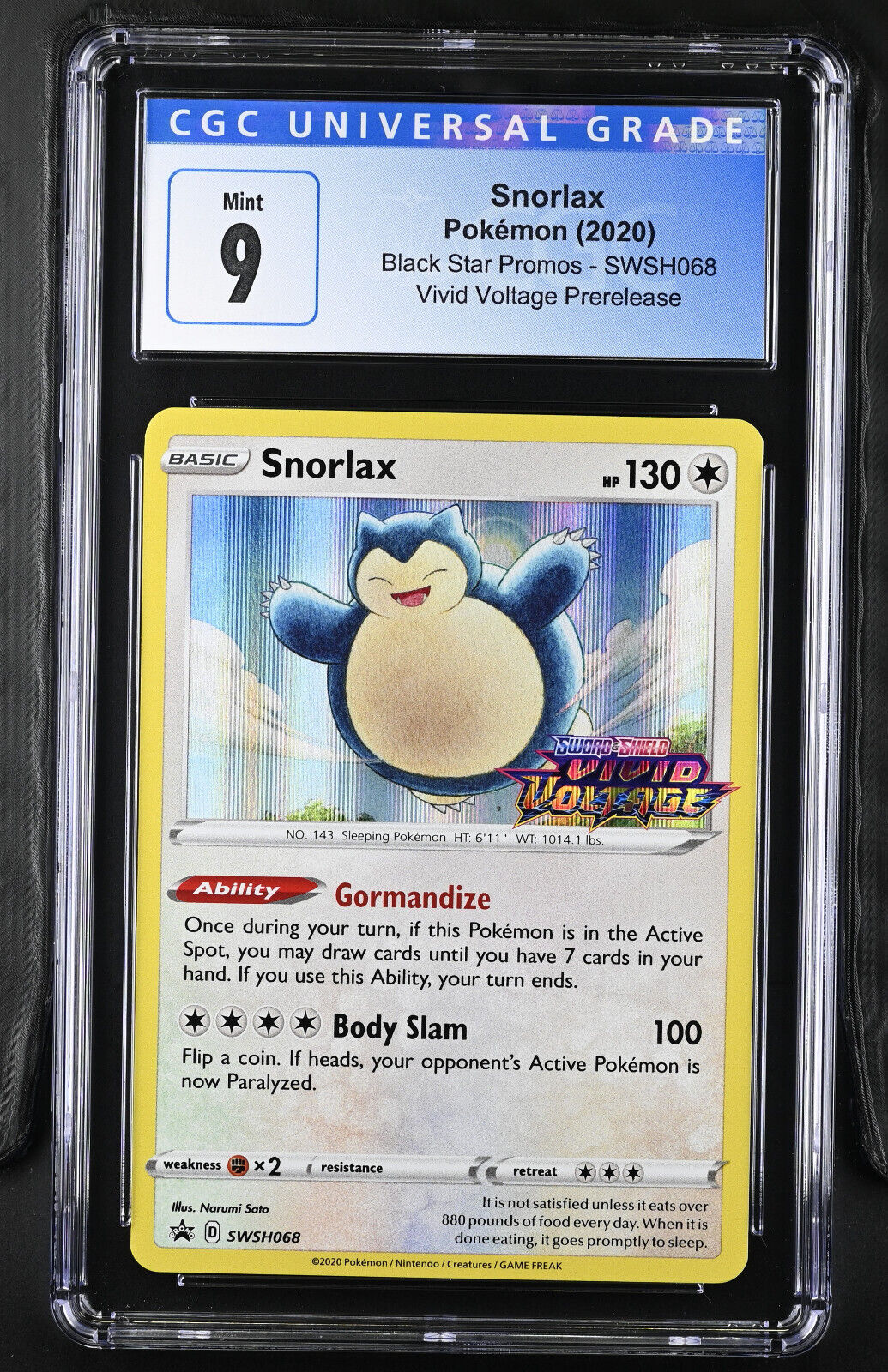 Pokémon (2021) Black Star Promos SWSH068 Snorlax Vivid Voltage Promo CGC 9 Mint