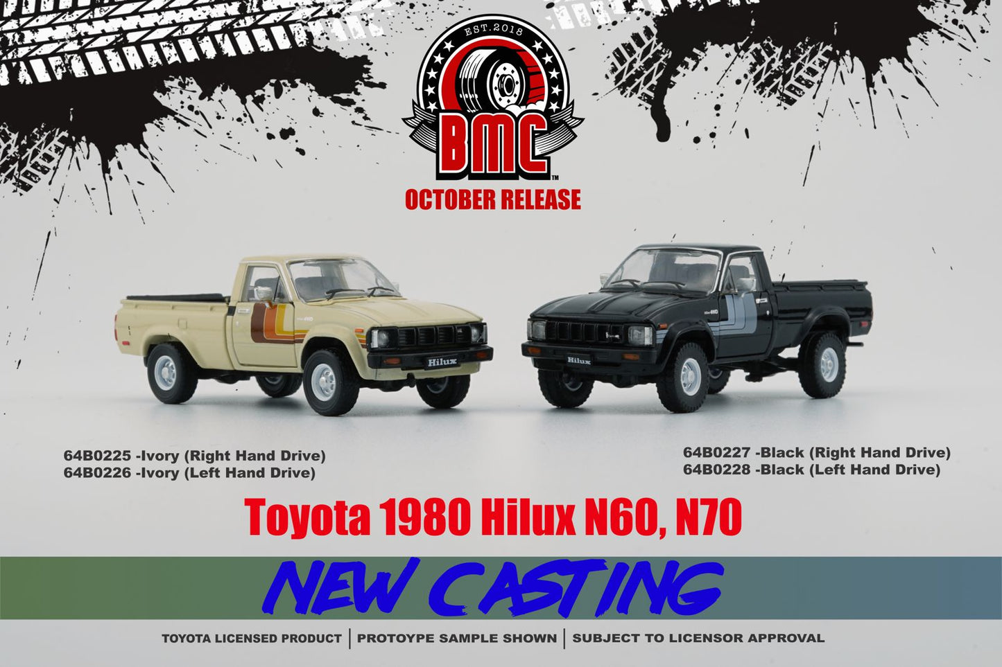 (PRE-ORDER) BMC 1:64 Toyota 1980 Hilux N60, N70 Black RHD