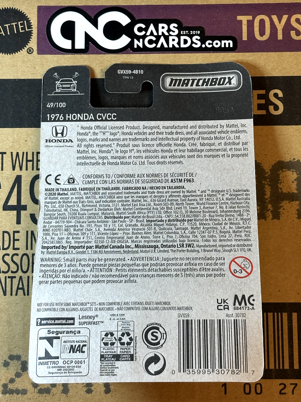 2023 Matchbox 49/100 1976 Honda CVCC White (Card Crease)