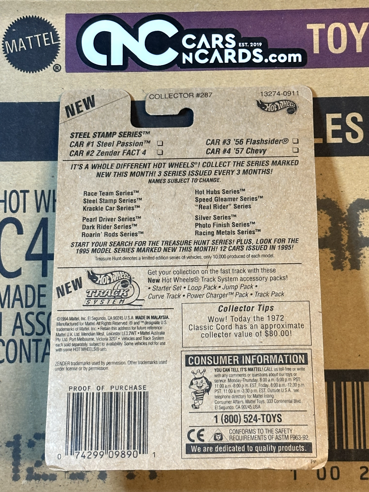 1995 Hot Wheels Steel Stamp Series #2/4 Zender Fact 4 Black NIP