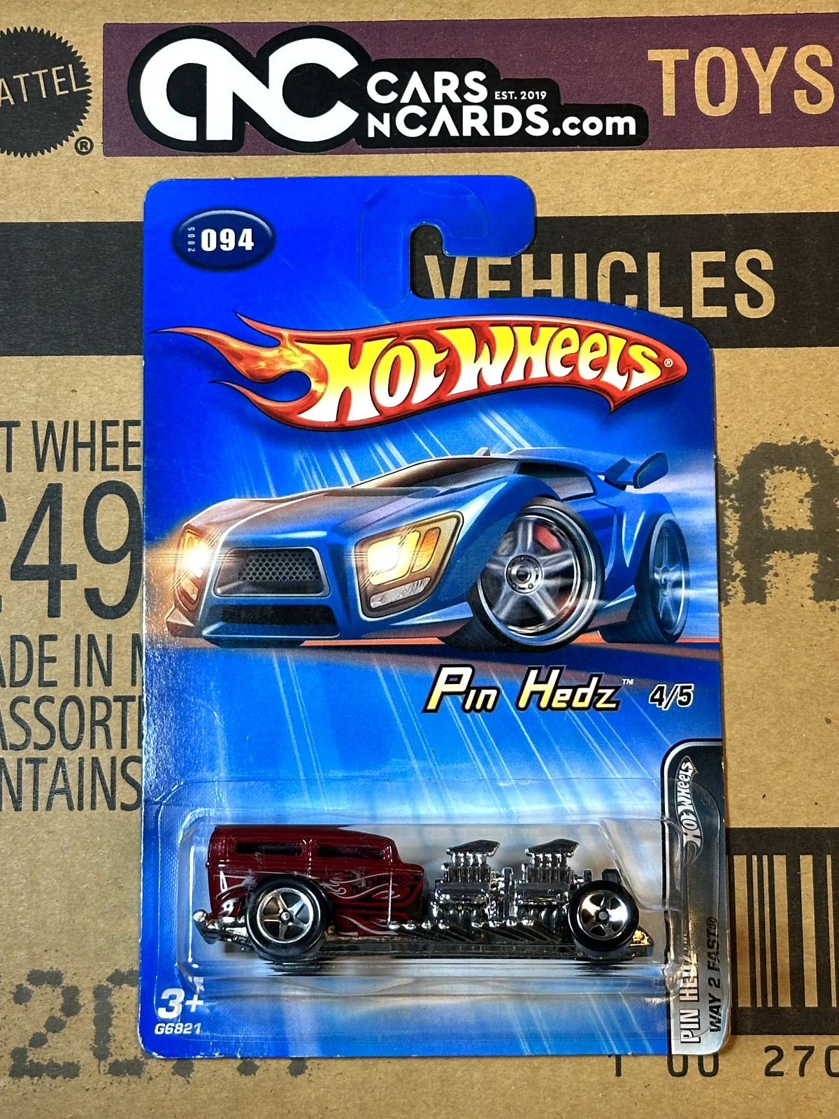 2005 Hot Wheels Pin Hedz #4/5 Way 2 Fast Red with Flames NIP