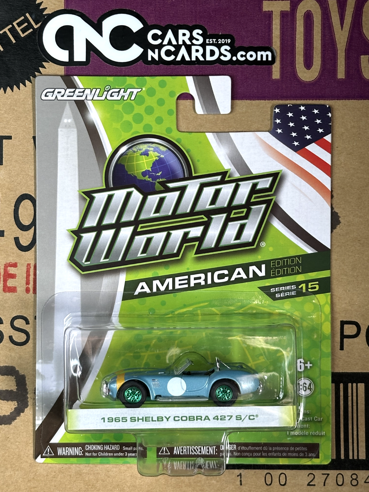 Greenlight Motor World Green Machine 1965 Shelby Cobra 427 S/C Chase W/Protector
