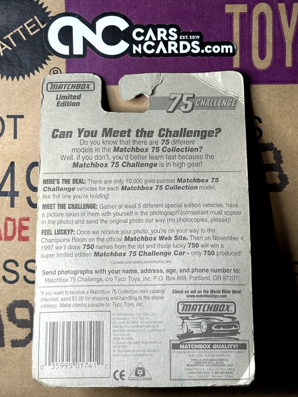 1997 Matchbox 75 Challenge 1 of 10000 #23 Volvo Container Truck (Card Damage)