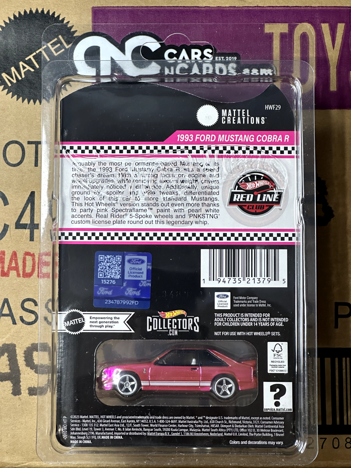 2024 Hot Wheels RLC Exclusive 1993 Ford Mustang Cobra R Pink With Protector