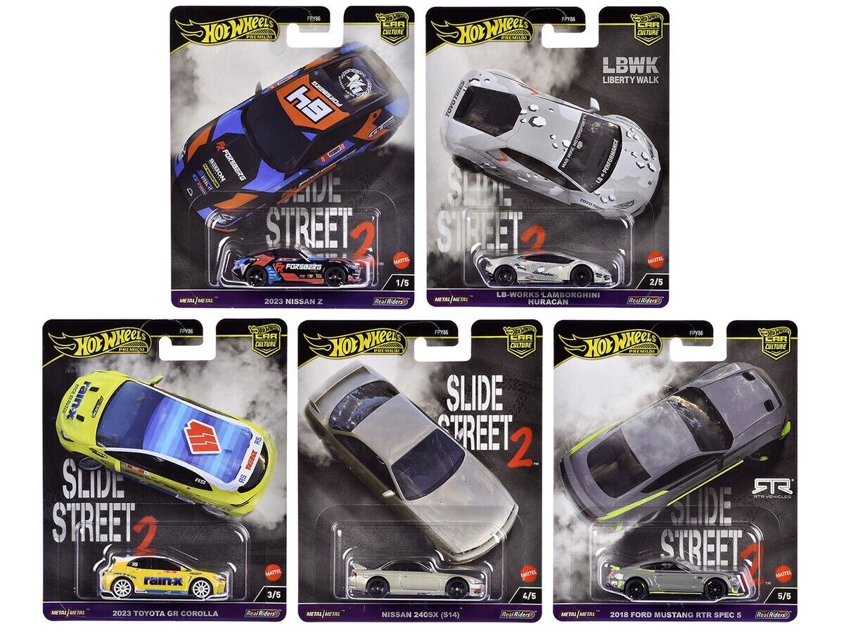 2024 Hot Wheels Premium Car Culture Slide Street 2 Full Set of 5 Cars Cars N Cards