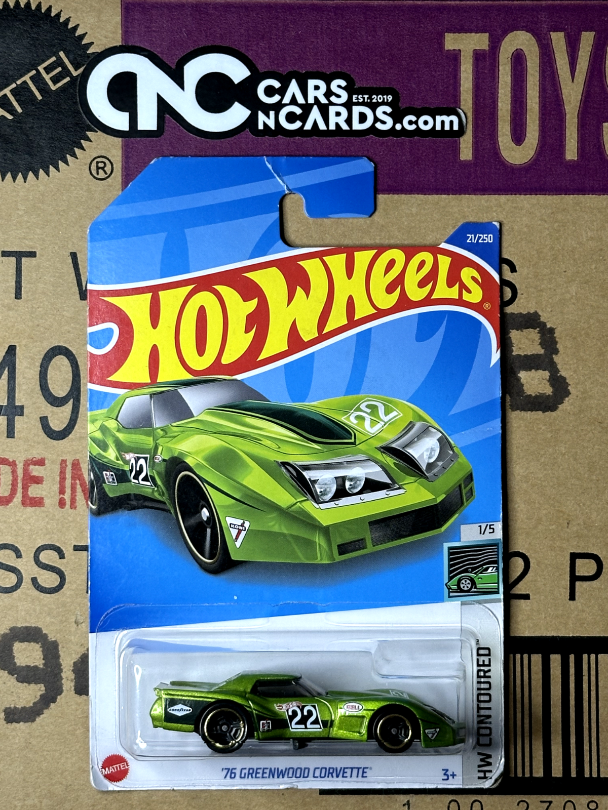 2022 Hot Wheels HW Contoured 1/5 '76 Greenwood Corvette Green (Card Damage)