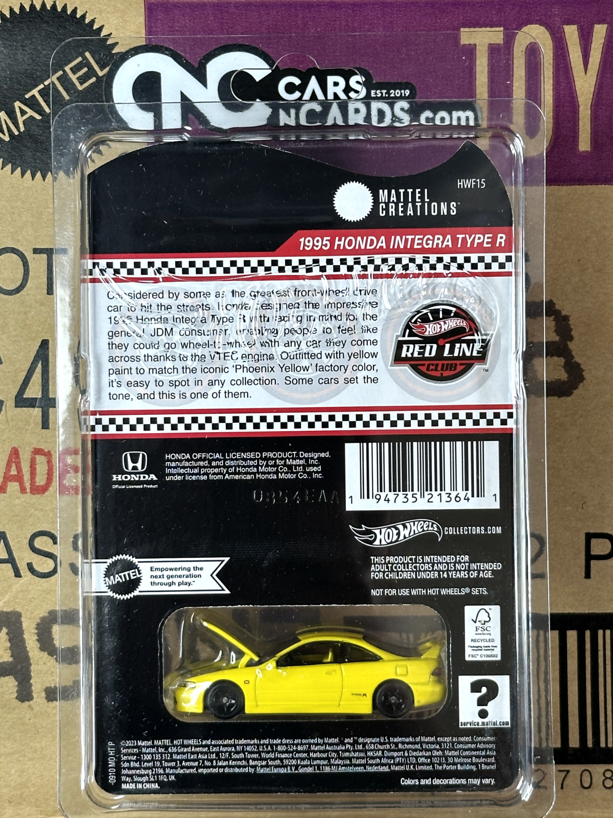 2024 Hot Wheels RLC Exclusive 1995 Honda Integra Type R Yellow With Protector