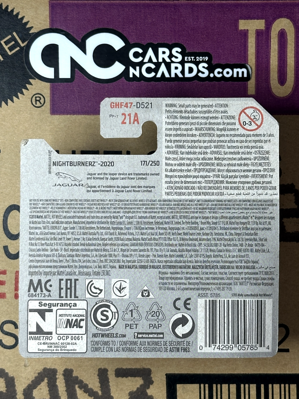 2020 Hot Wheels Nightburnerz 6/10 Jaguar XE SV Project 8 Silver Short Card