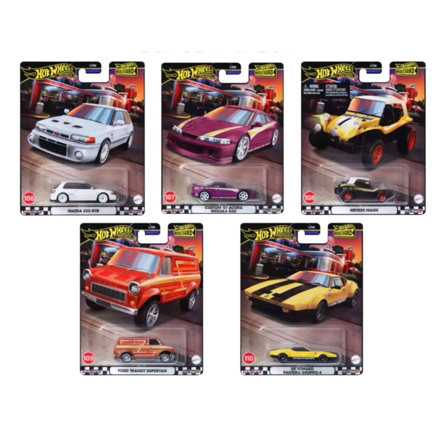 2024 Hot Wheels Premium Boulevard 106-110 Set of 5 Cars (323/Integra/Pantera)