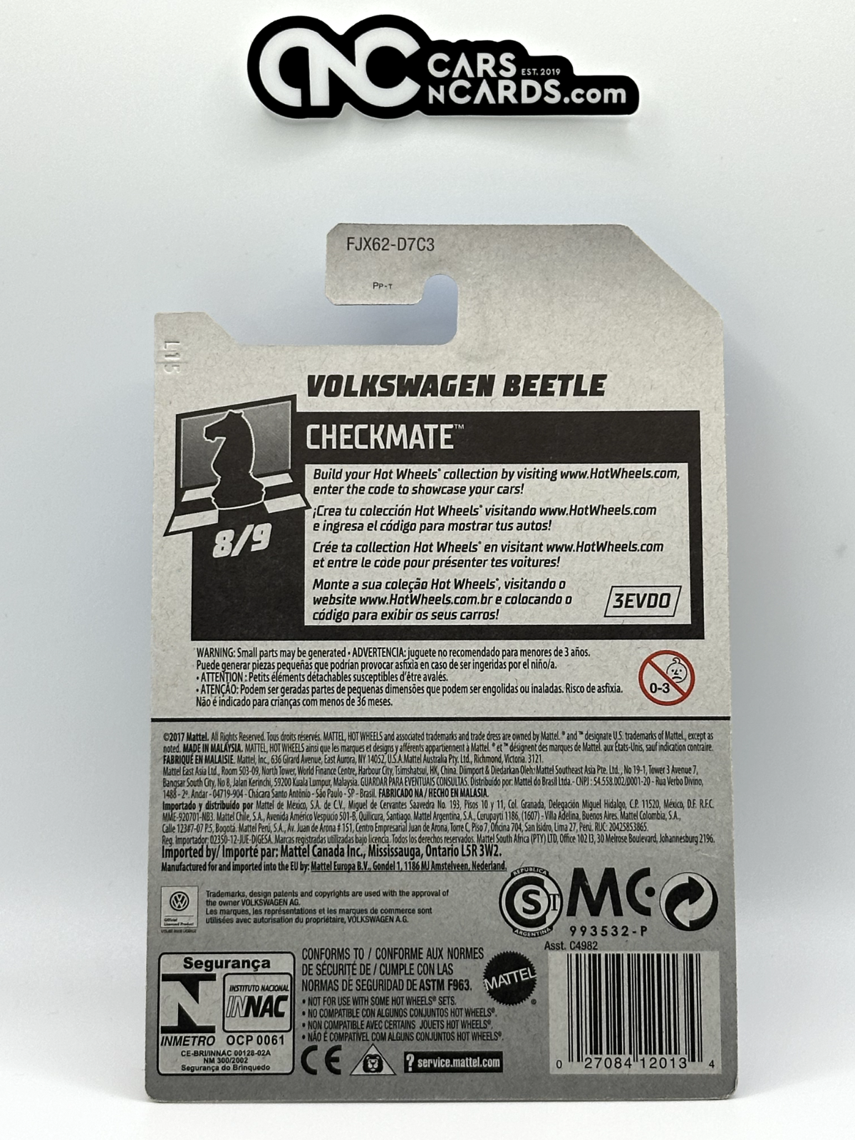 2018 Hot Wheels Checkmate 8/9 Volkswagen Beetle Pawn Black