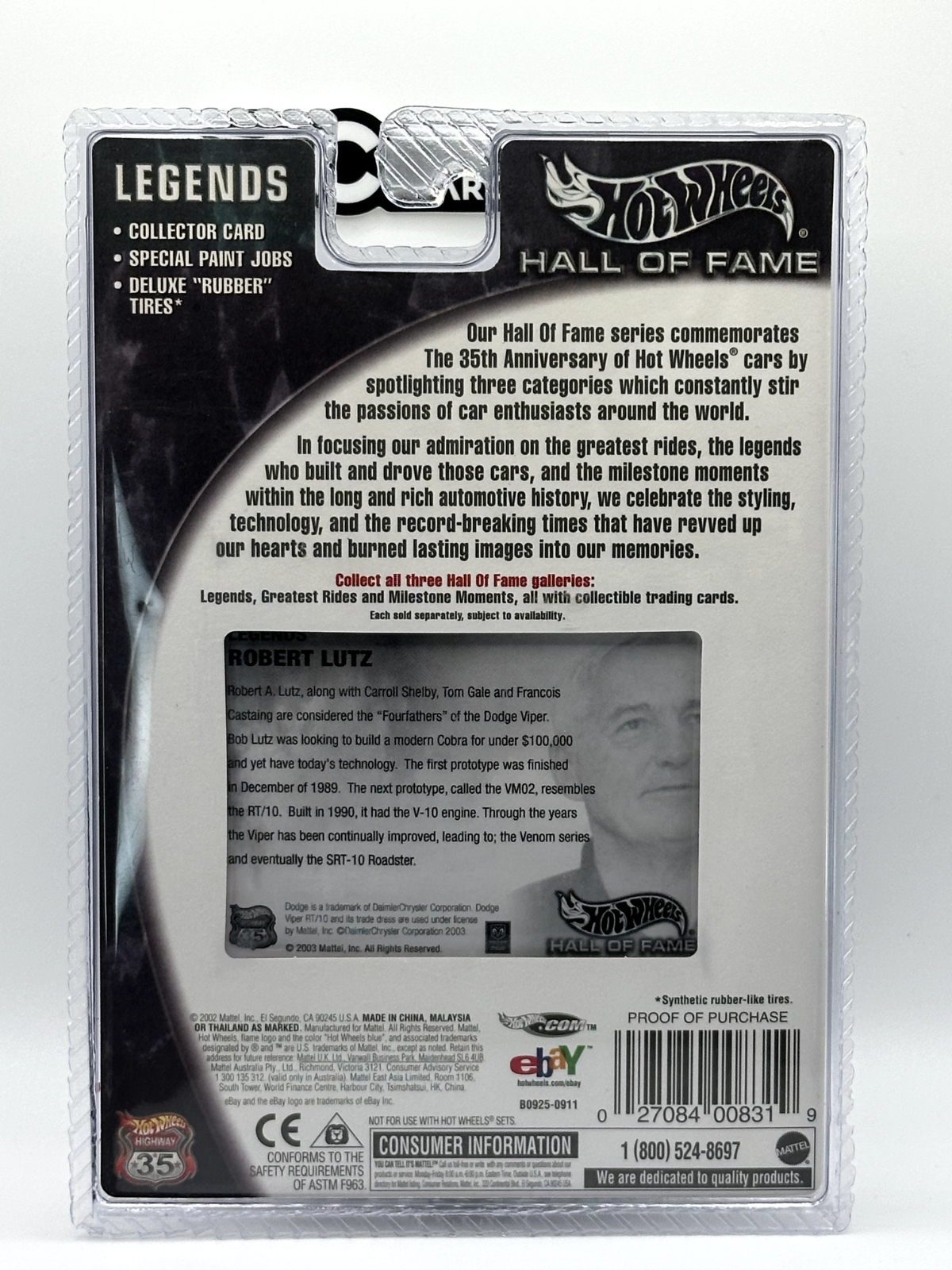 2003 Hot Wheels Legends Hall of Fame Robert Lutz Dodge Viper