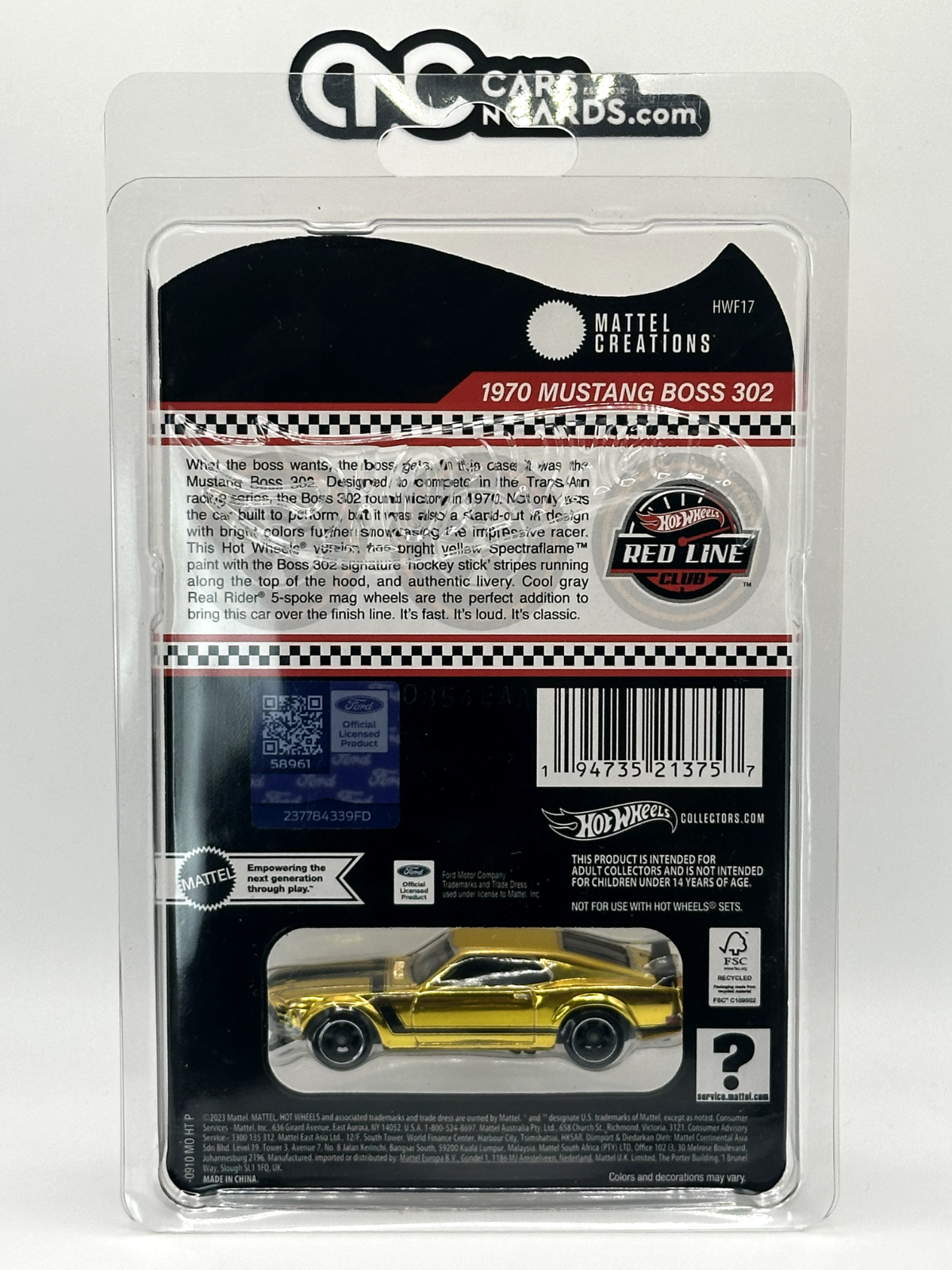 2024 Hot Wheels RLC 1970 Ford Mustang Boss 302 Gold With Protector (Card Damage)