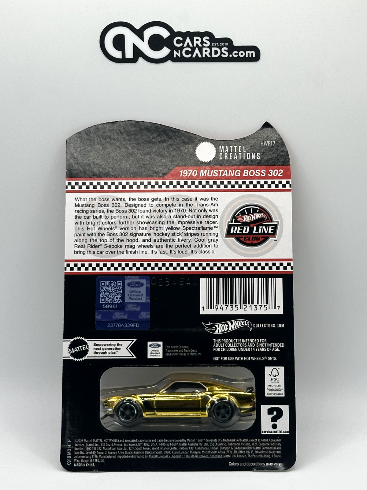 2024 Hot Wheels RLC 1970 Ford Mustang Boss 302 Gold With Protector (Card Damage)