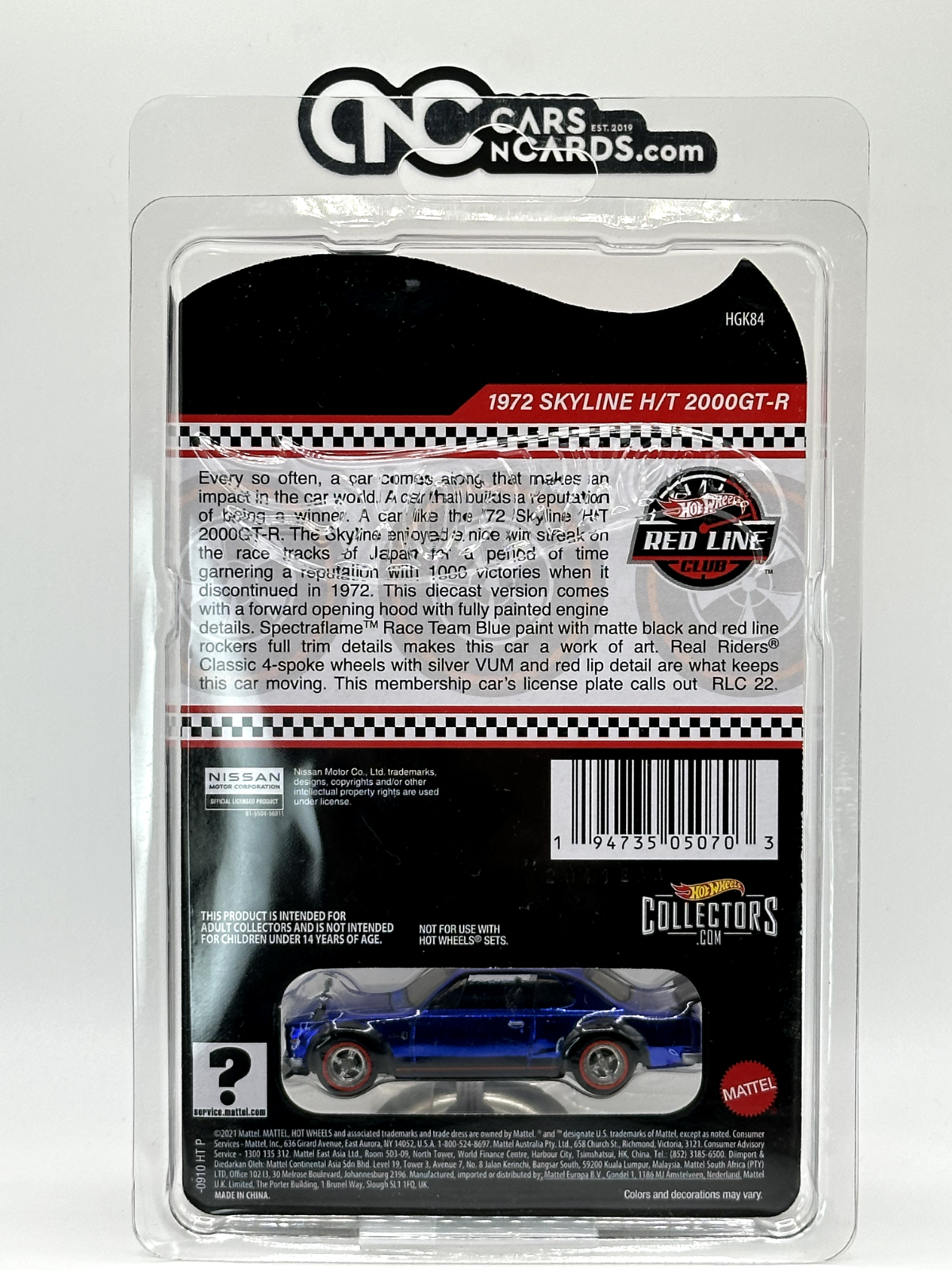 2022 Hot Wheels RLC Club Car 1972 Nissan Skyline H/T 2000GT-R With Pin