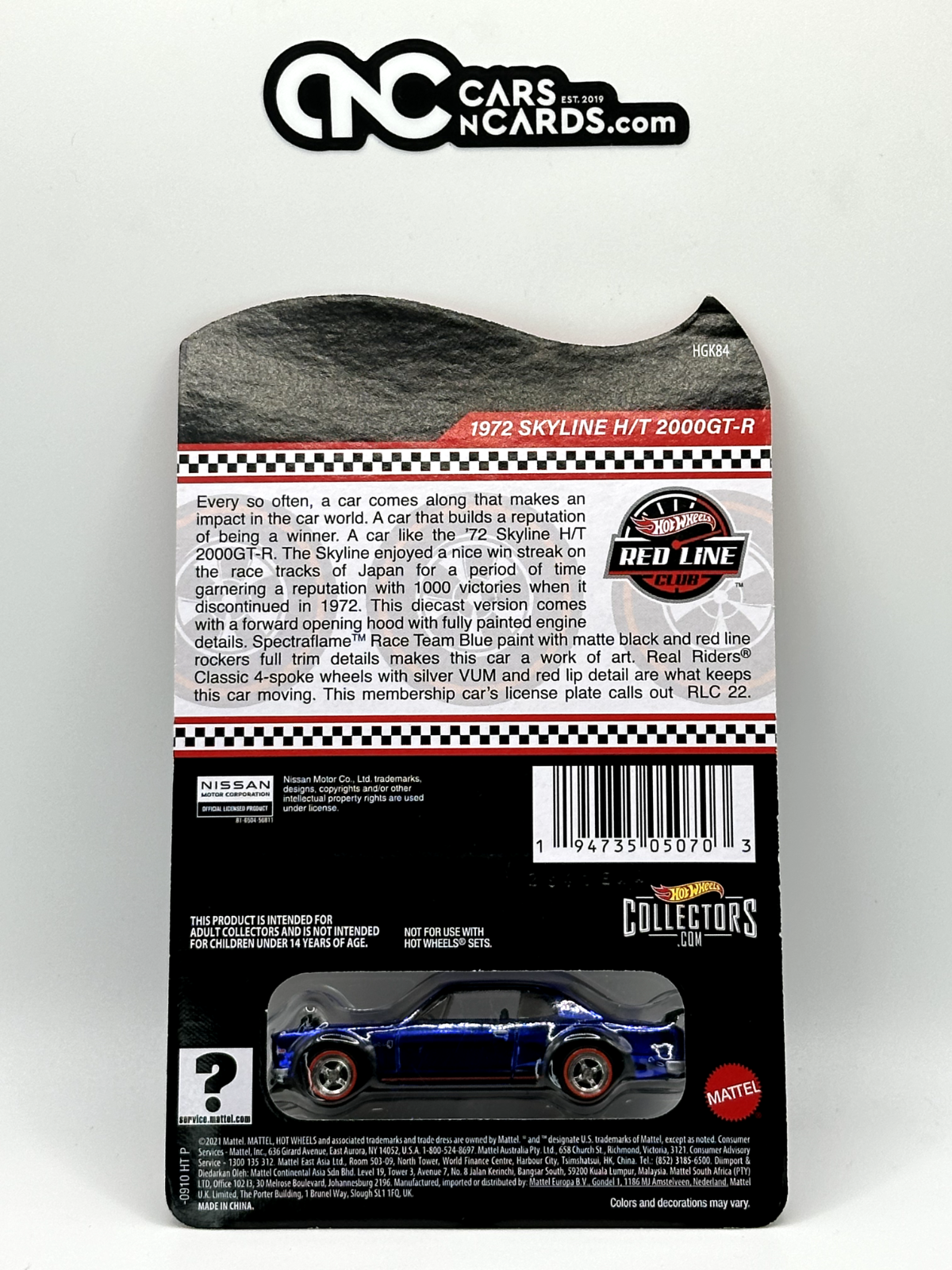 2022 Hot Wheels RLC Club Car 1972 Nissan Skyline H/T 2000GT-R With Pin