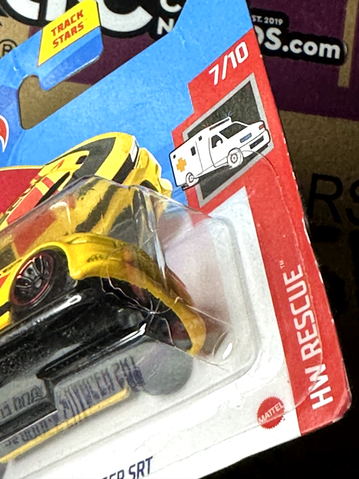 2021 Hot Wheels HW Rescue 7/10 '15 Dodge Charger SRT Short Card (Card Damage)