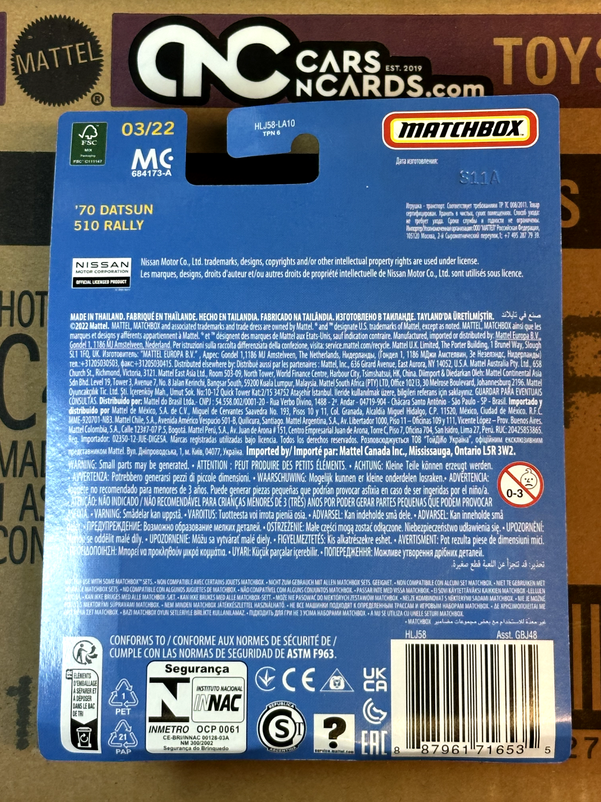 2023 Matchbox Collectors Series Real Riders 03/22 '70 Datsun 510 Card Damage
