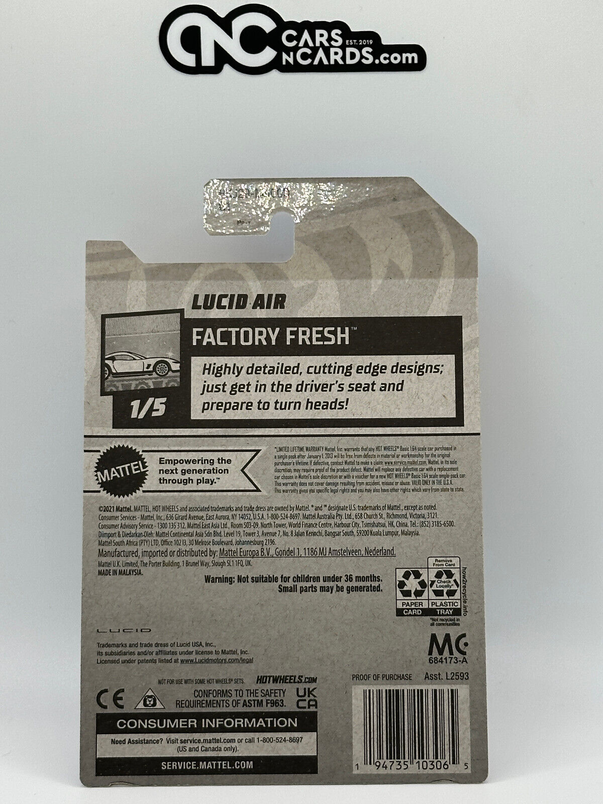 2023 Hot Wheels RLC Factory Sealed Factory Fresh 1/5 Lucid Air (Card Damage)