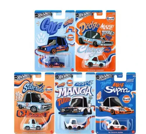2025 Hot Wheels Silver Series Tooned GULF Full Set of 5 Cars