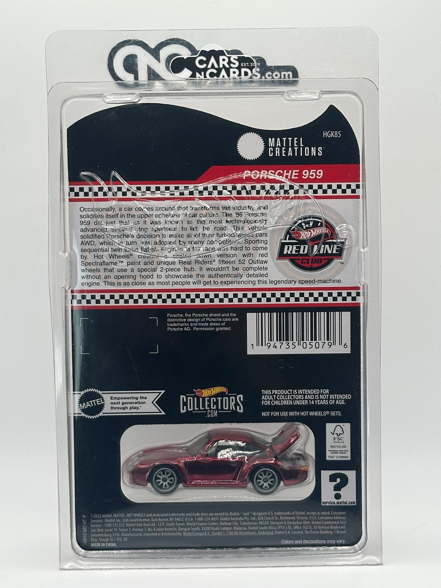2023 Hot Wheels RLC Porsche 959 Red No Porsche Sticker