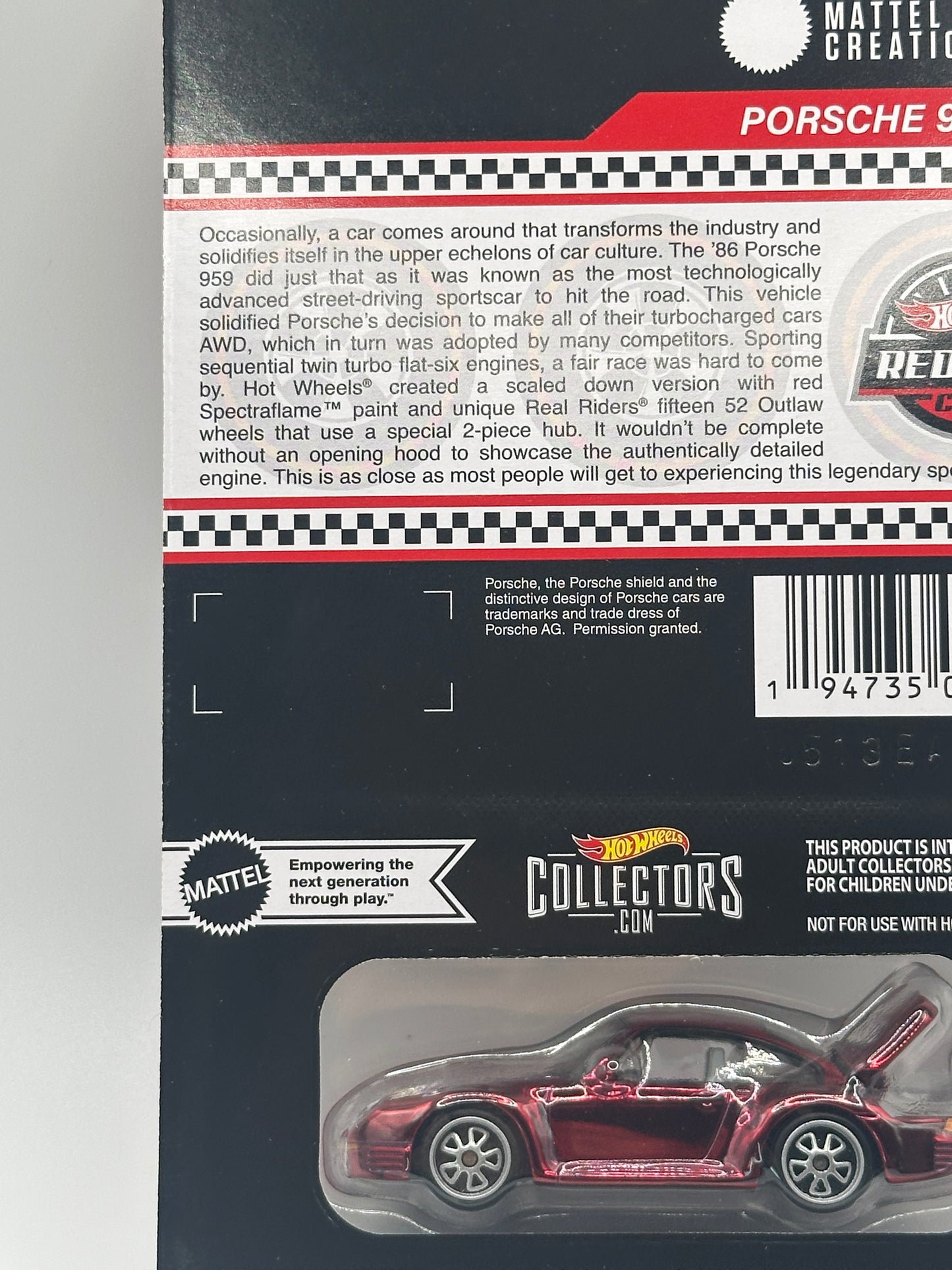 2023 Hot Wheels RLC Porsche 959 Red No Porsche Sticker