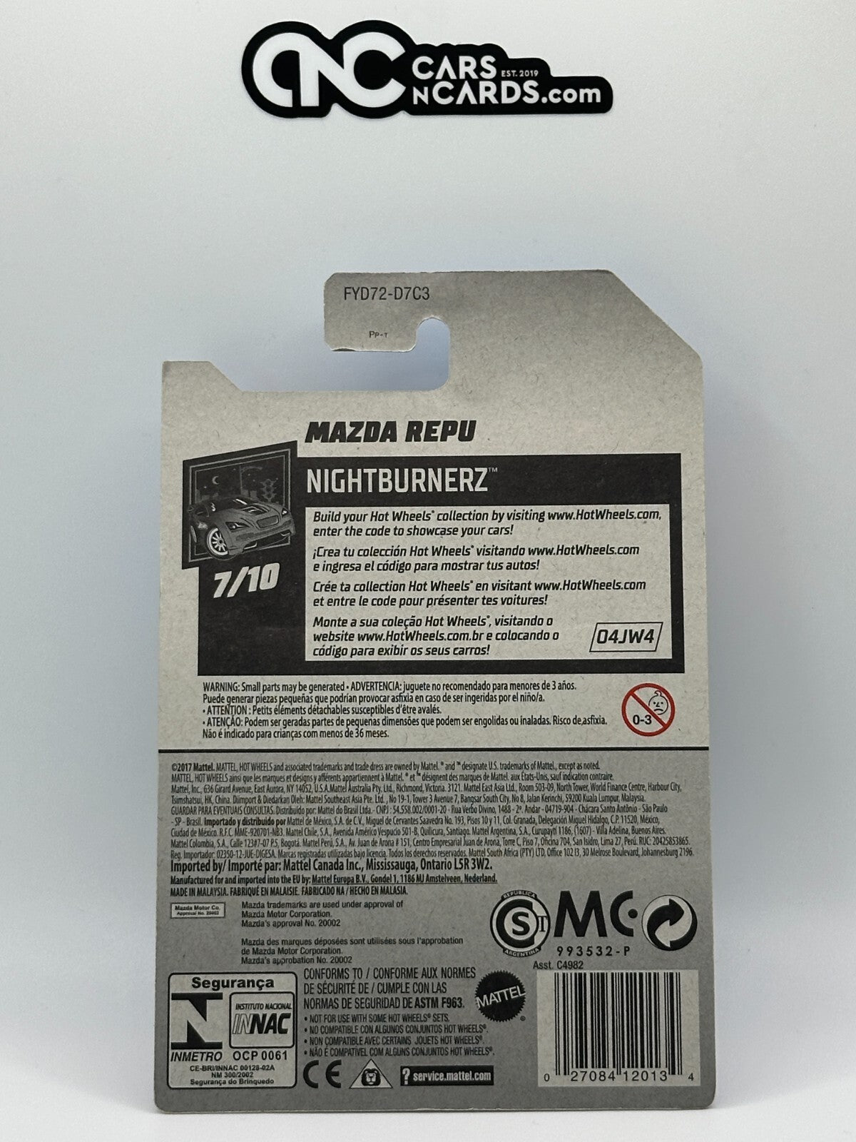 2019 Hot Wheels Nightburnerz 7/10 Mazda Repu Blue (Cracked Blister)