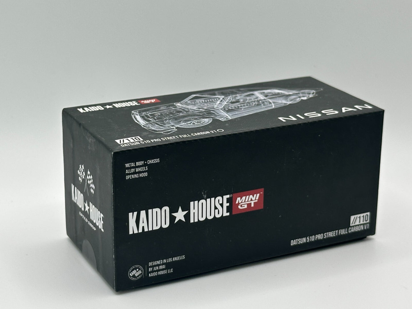 Kaido House x Mini GT Nissan Datsun 510 Pro Street Full Carbon V1 Open Box