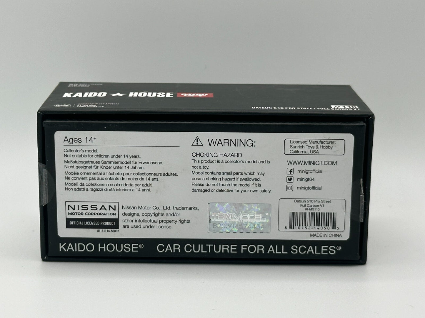 Kaido House x Mini GT Nissan Datsun 510 Pro Street Full Carbon V1 Open Box