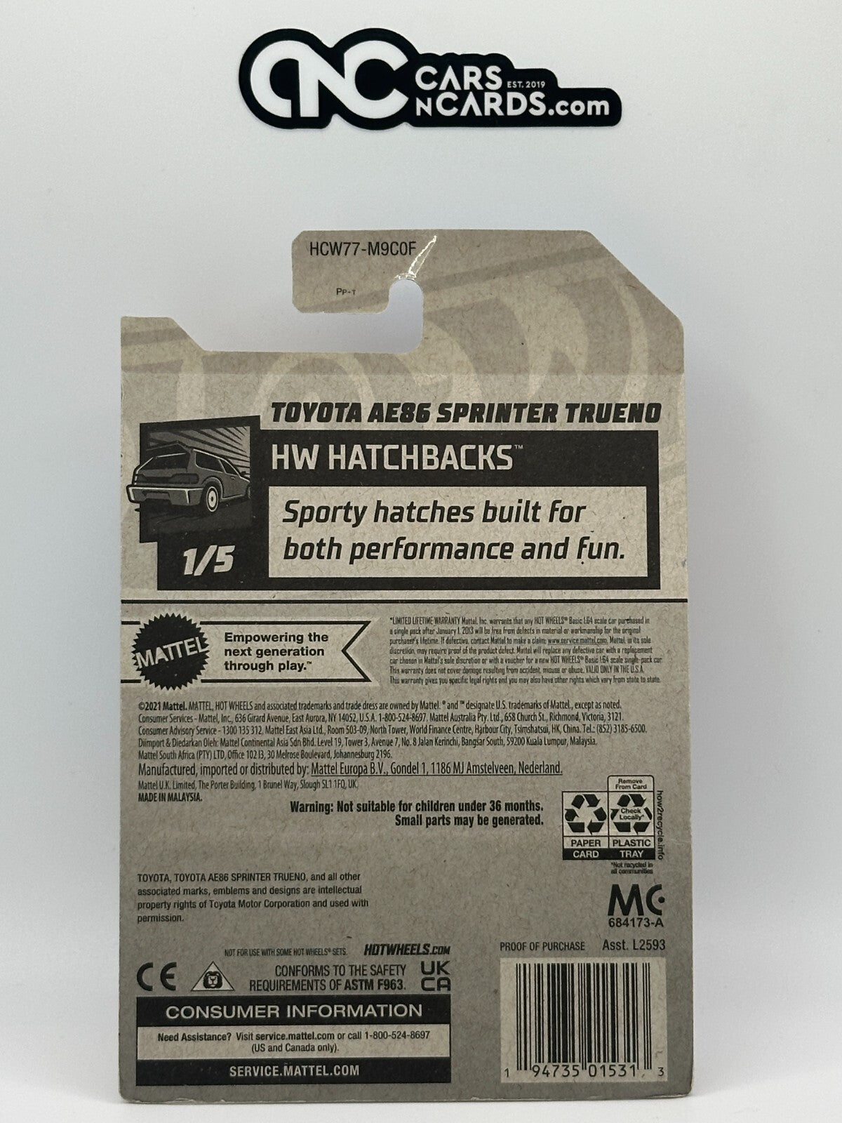 2022 Hot Wheels HW Hatchbacks 1/5 Toyota AE86 Sprinter Trueno (Card Crease)