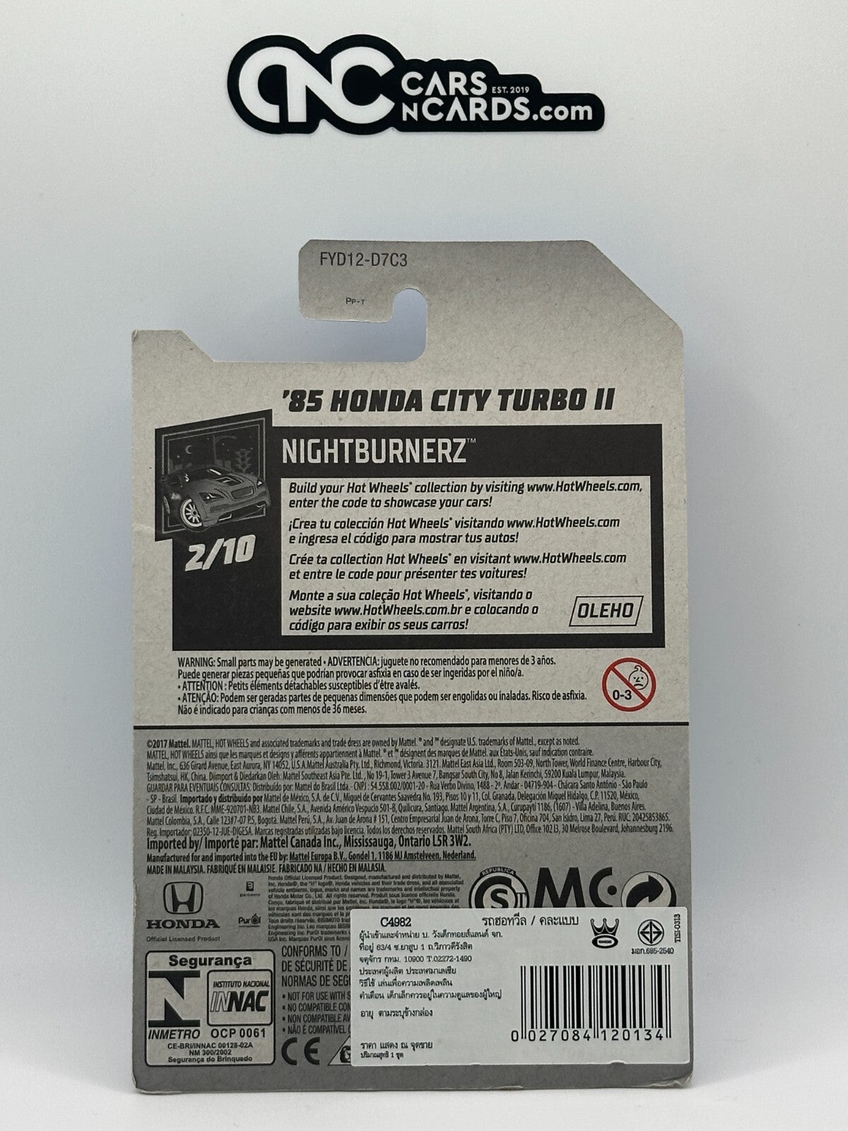 2019 Hot Wheels Nightburnerz 2/10 '85 Honda City Turbo II Blue (Card Crease)