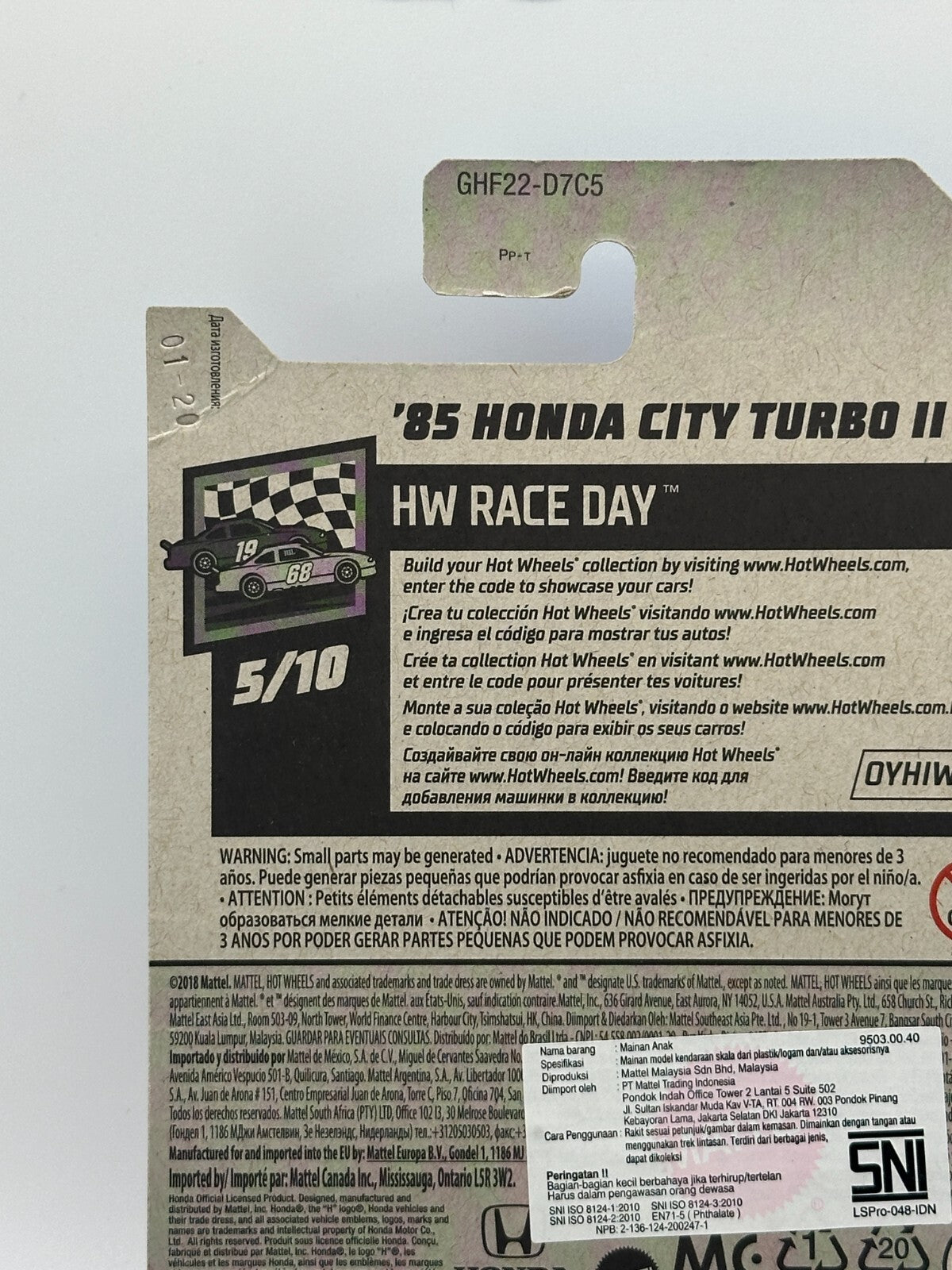 2020 Hot Wheels HW Race Day 5/10 '85 Honda City Turbo II Red (Card Crease)