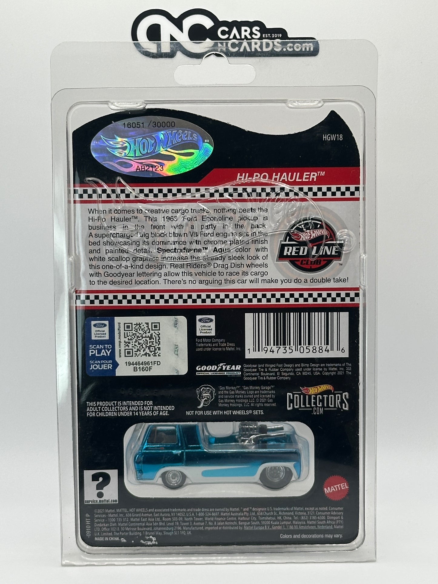 2022 Hot Wheels RLC Ford Hi-Po Hauler Blue 16051/30000 With Protector