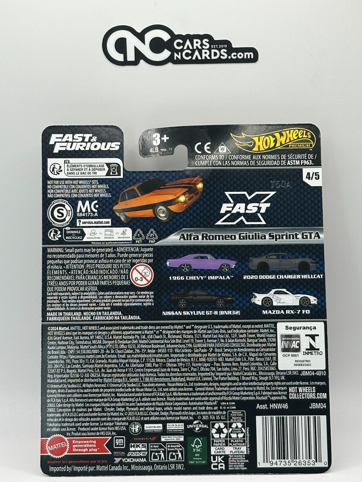 2025 Hot Wheels Premium Fast & Furious 4/5 Alfa Romeo Giulia Sprint GTA