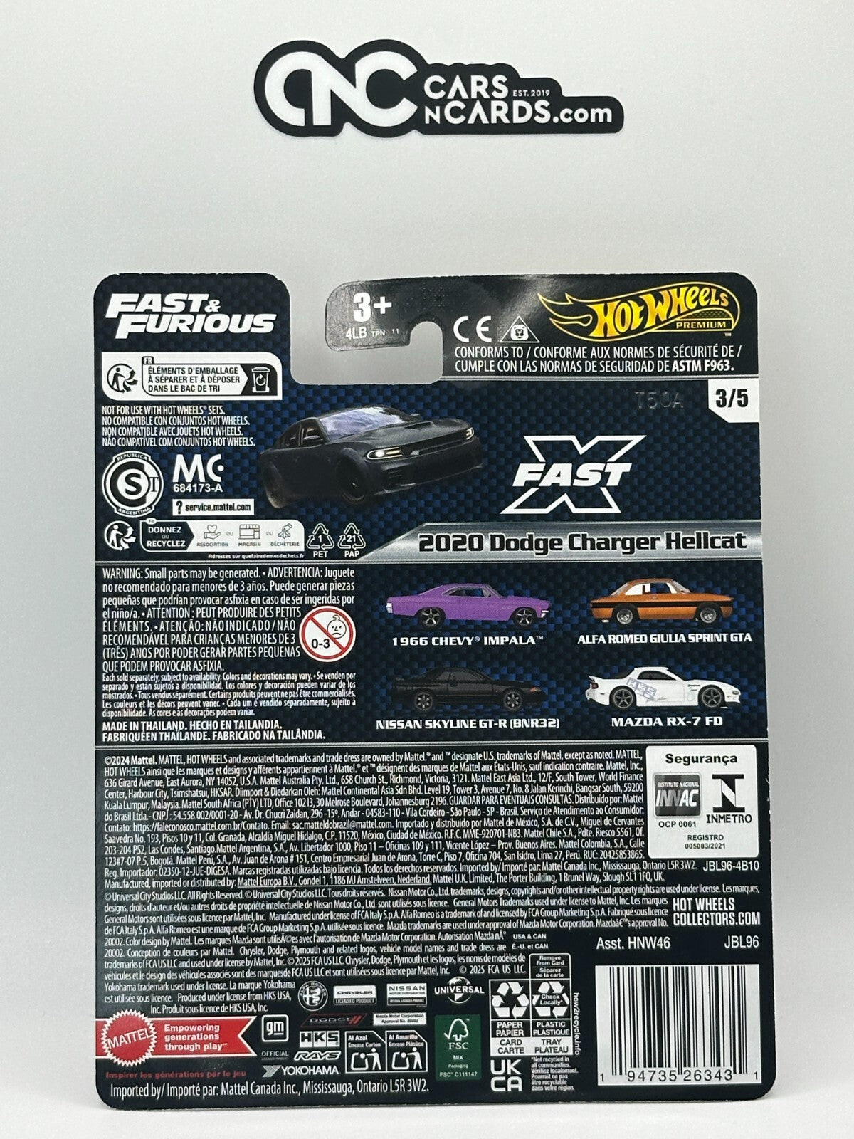 2025 Hot Wheels Premium Fast & Furious 3/5 2020 Dodge Charger Hellcat