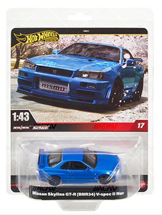 2025 Hot Wheels Premium 1:43 Scale Nissan Skyline GT-R BNR34 V-Spec II Nur #17