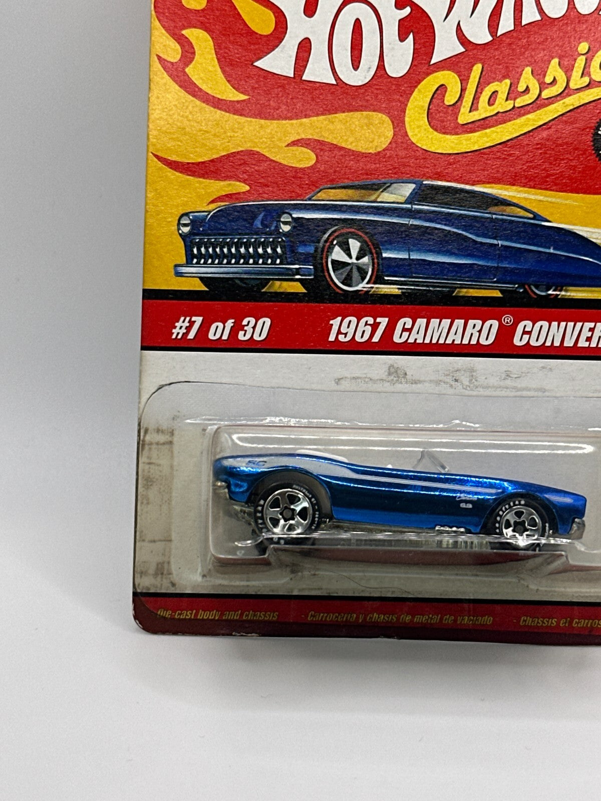 2006 Hot Wheels Classics Series 2 #7/30 Blue 1967 Camaro Convertible Card Damage