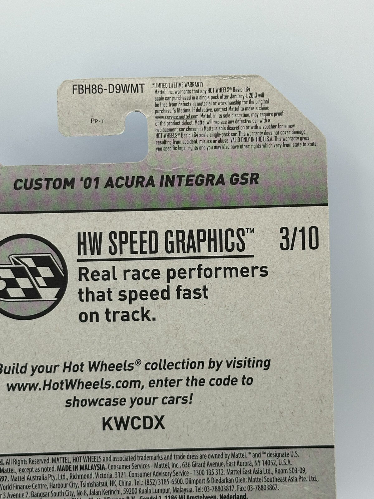 2017 Hot Wheels HW Speed Graphics Zamac '01 Acura Integra GSR (Small Crease)