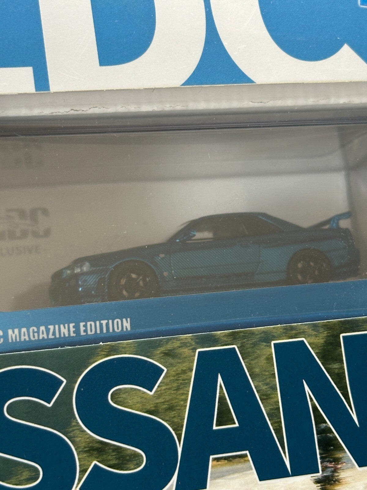 INNO64 x CLDC 1:64 Nissan Skyline GT-R (R34) Chrome Blue Carbon Limited Magazine