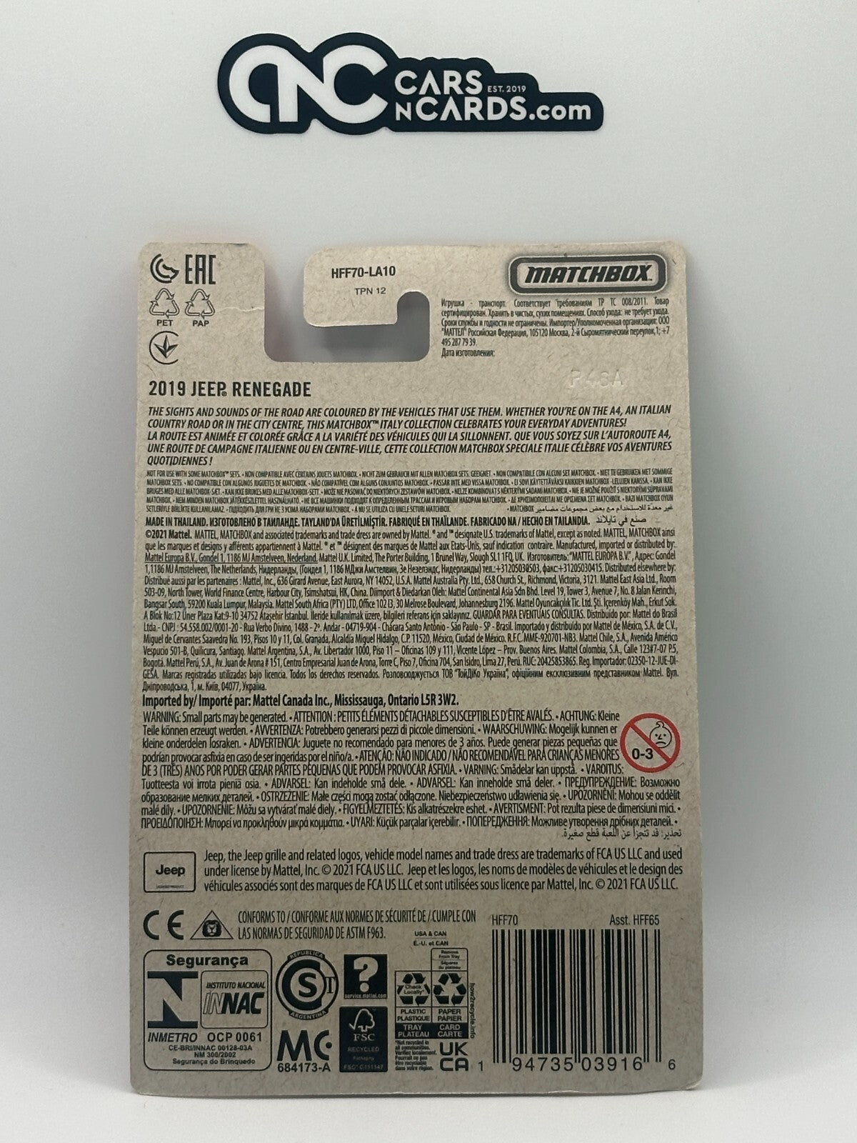 2021 Matchbox Italy Series 5/12 2019 Jeep Renegade (Card Damage)